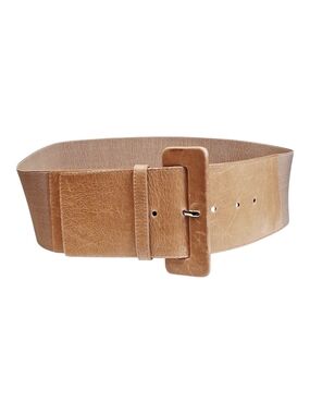 Women's Tan Italian Leather Elastic 3 Inch Wide Belt M